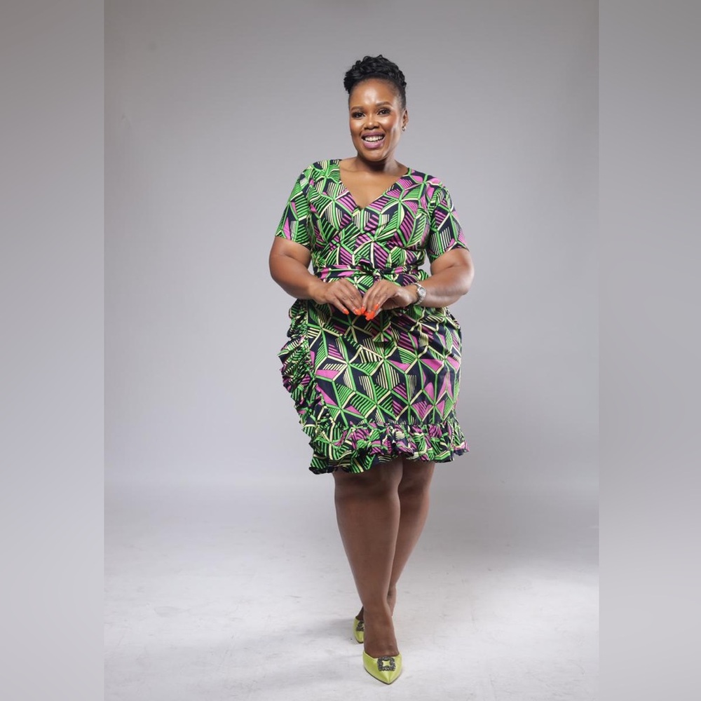 Vibrant Green and Pink Geometric Skirt
